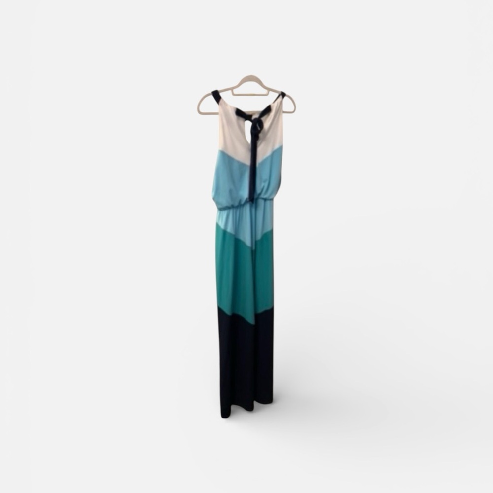 Vince Camuto Tri-Color Maxi Dress in Cream, Blue, and Black